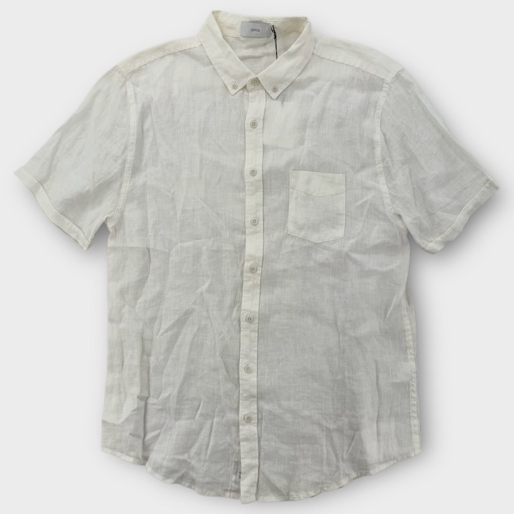 Onia‎ Shirt Mens Large Jack Linen Button Down Short Sleeve White Beach $110 NEW